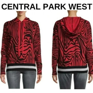 CENTRAL PARK WEST Red Black Tiger Animal Print Hooded Sweater Pullover Size S